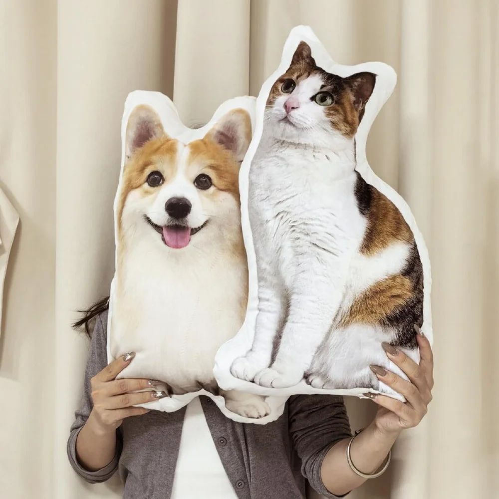 Personalisiertes 3D-Kissen in Form einer lustigen Katze/Hund – Individuelles Haustierkissen nach Foto – Gedenkgeschenk für Haustierverlust – Stofftiere & Puppen
