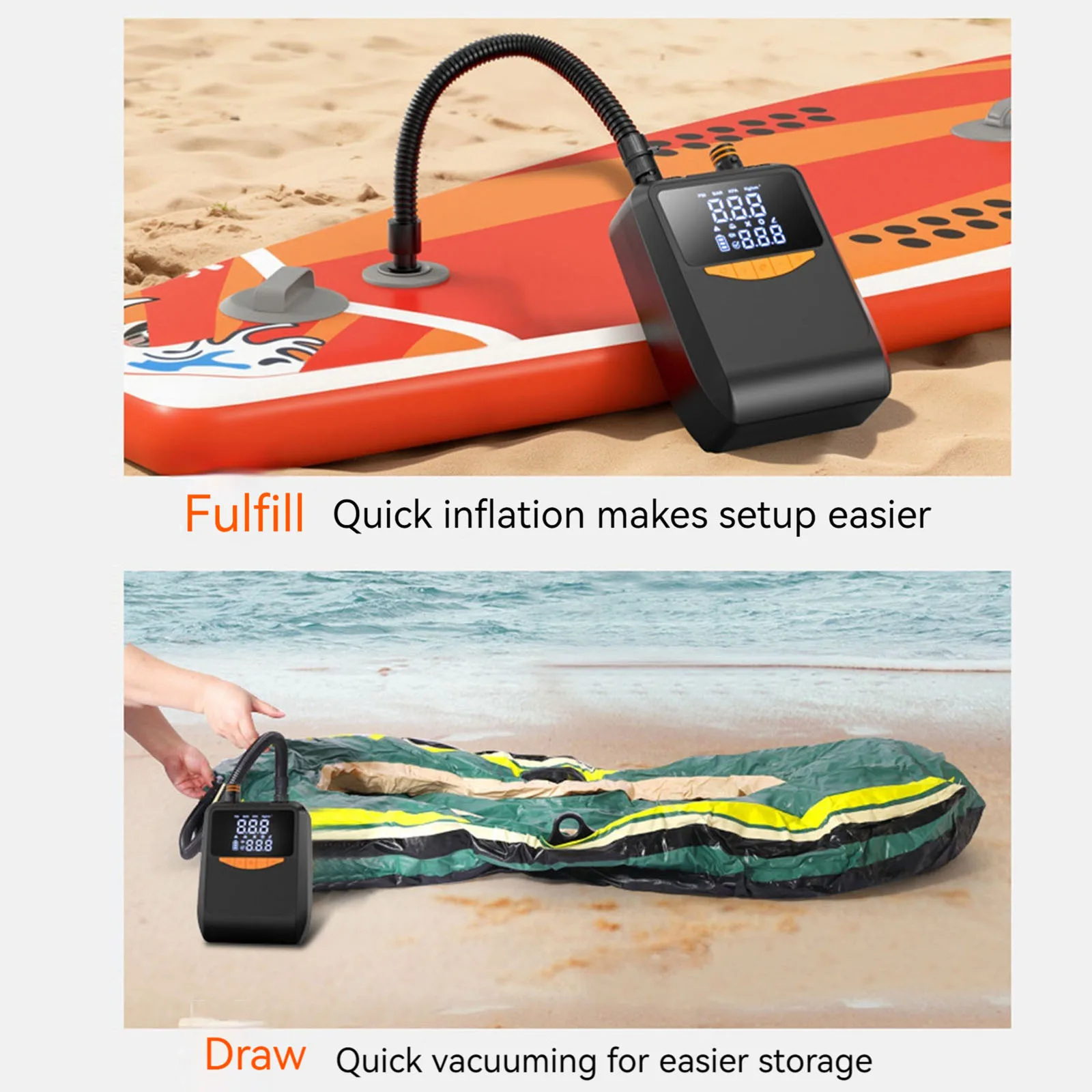 6000mAh Electric Paddle Board Pump Auto-Off Intelligent Dual Stage Inflation&Deflation Pumps for Boats Surfing Kite Tent