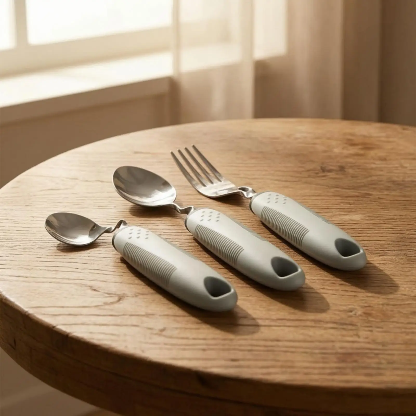 Stainless Steel Flexible Cutlery Set 3pcs Ergonomic Rubber Handle Adaptive Spoon Fork with Adjustable Angle for Easy Dining