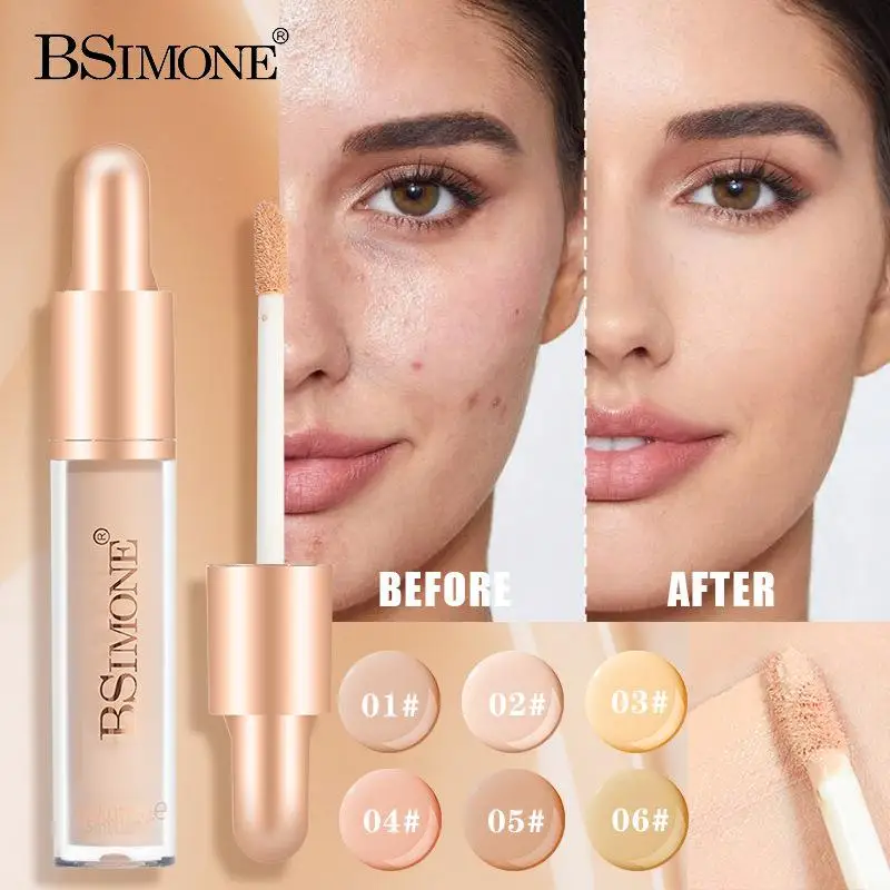 Corrector Líquido de 6 Colores, Alta Cobertura, Resistente al Agua, Larga Duración, No Reseca, Cubre Manchas, Ojeras, Base de Maquillaje