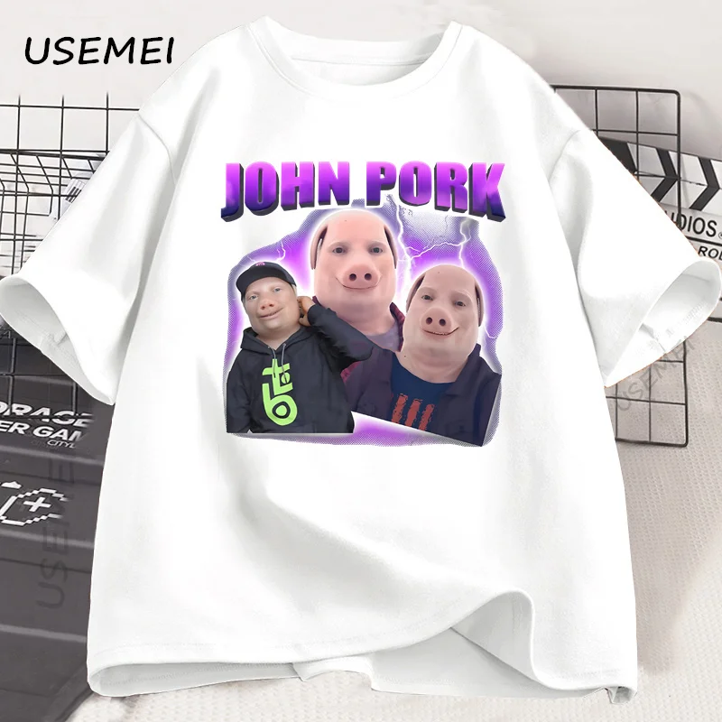 John Pork Lustige Brainrot Meme T-shirt Männer Frauen Harajuku Baumwolle Kurzarm Rundhals T-shirt Unisex Sommer Tees Streetwear