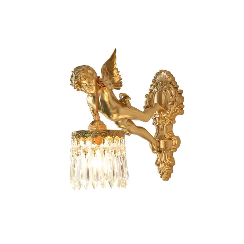 French wall lamp, all copper crystal wall lamp, living room bedroom wall lamp, medieval aisle lamp, angel bedside lamp