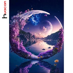 Huacan 5d Diamond Mosaic Landscape Moon Diy Painting Mountain Full Embrpoidery Flower Home Decor Rhinestone Pictures