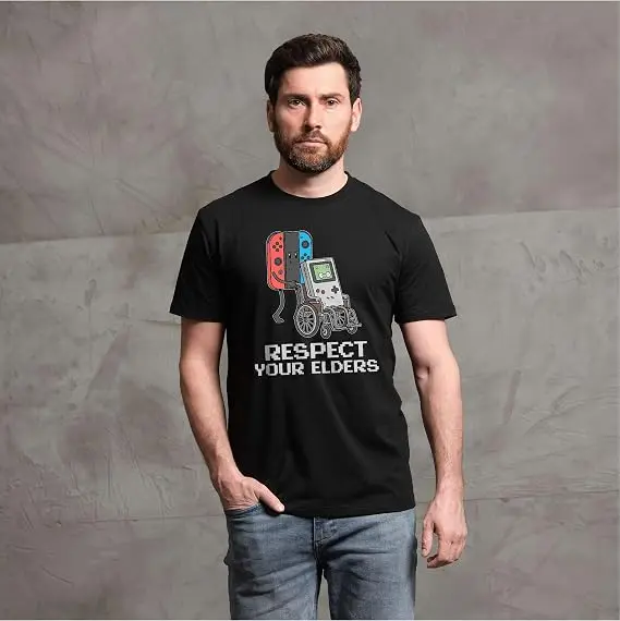 Lustiges Video-Gaming-T-Shirt für Männer, klassisches Gamer-T-Shirt, Respektiere deine Älteren, Gaming-T-Shirt, Y2k, weiches, bequemes Baumwoll-T-Shirt mit Spruch, Neuheit-Top – Detail 6
