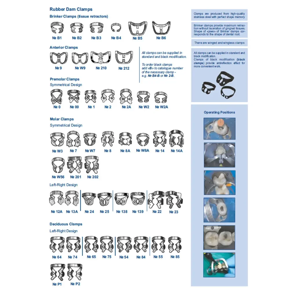 Dental Rubber Dam Clamps Brinker Clamp B4  Molar Clamps W3 No.7 W7 No.8 No.8A W8A W56 Molar Clamps Russia Dental Supplies