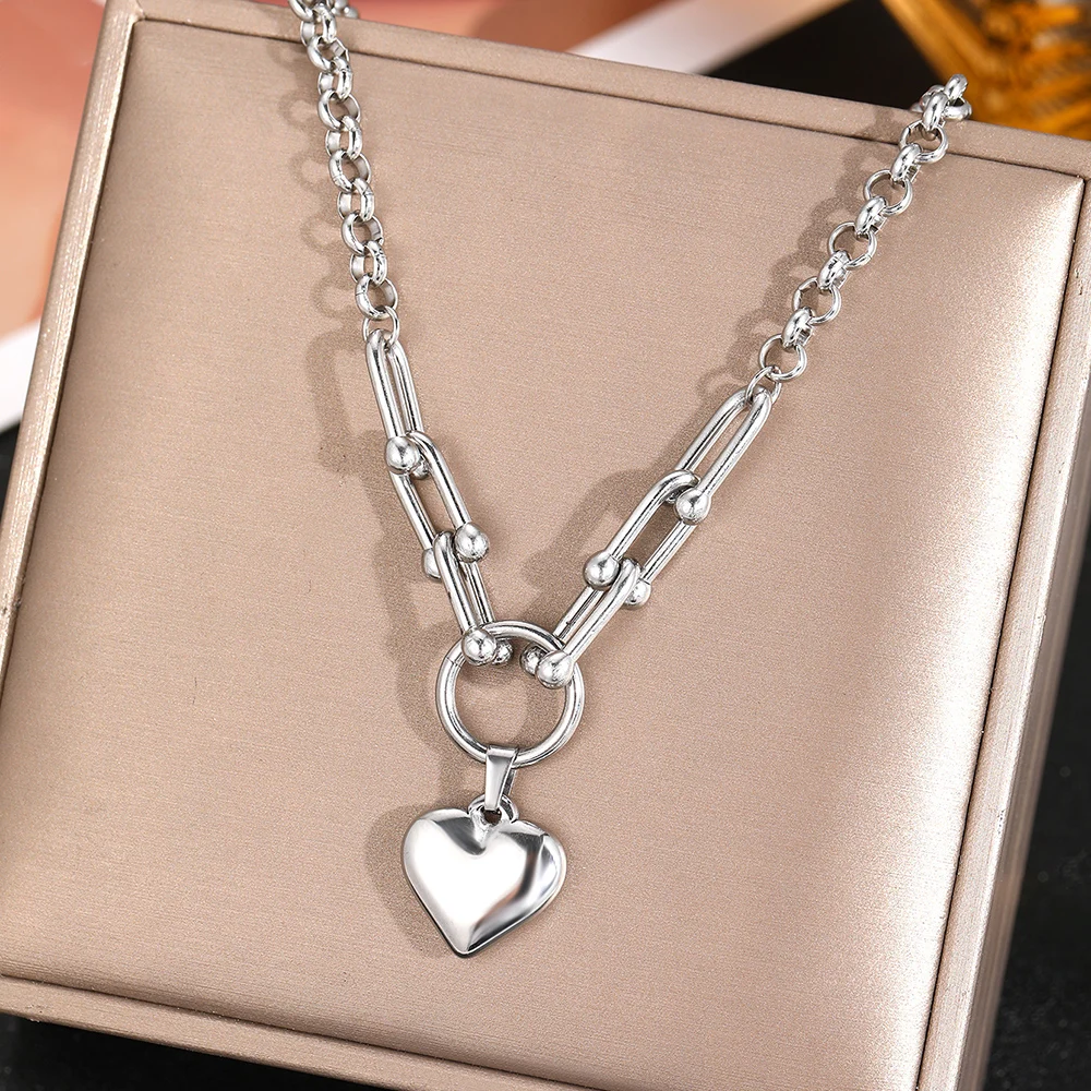 DGIDDK الفولاذ المقاوم للصدأ تصميم تحسس ثلاثي الأبعاد الخوخ القلب قلادة قلادة الإناث مزاجه هدايا مجوهرات الأزياء