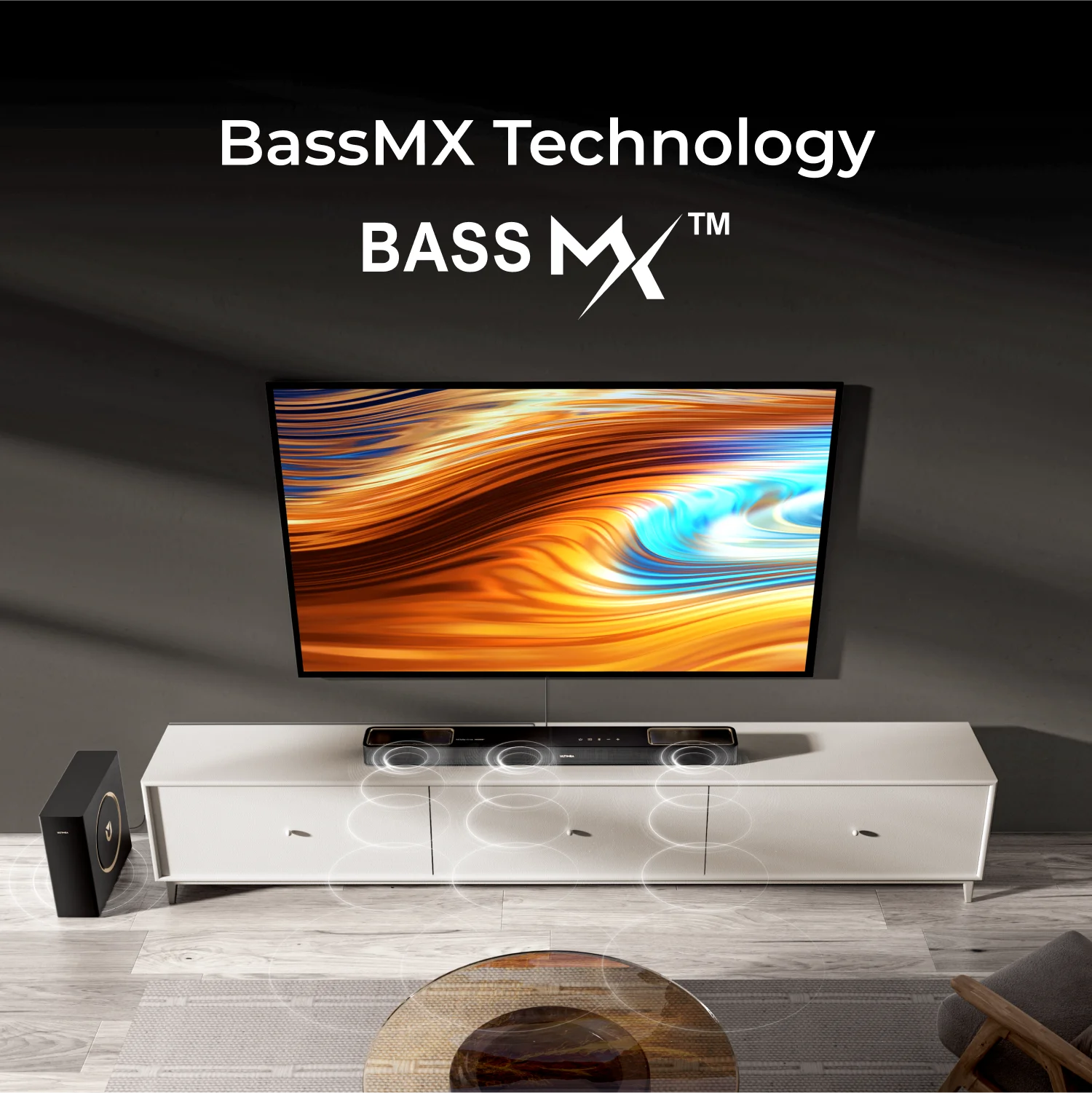 ULTIMEA Skywave F30 Boom Soundbar 3.1.2ch Dolby Atmos Sound bar with 5.25'' Wired Subwoofer 300W,Home Theater for TV APP Control