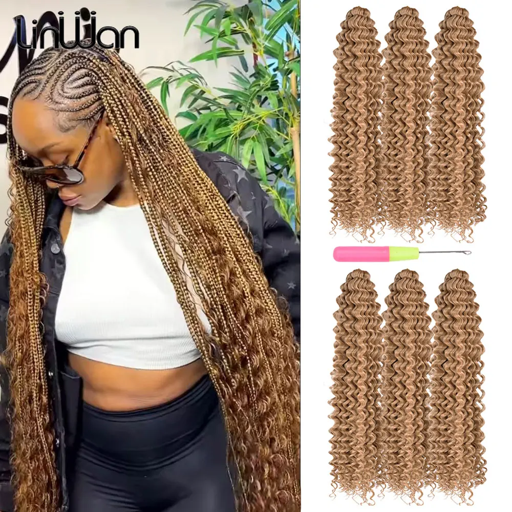 

Синтетические 28-дюймовые косы в стиле бохо, свободные, глубокие волны, плетение волос, наращивание волос, волнистая коса, твист, вязанные крючком, вьющиеся волосы