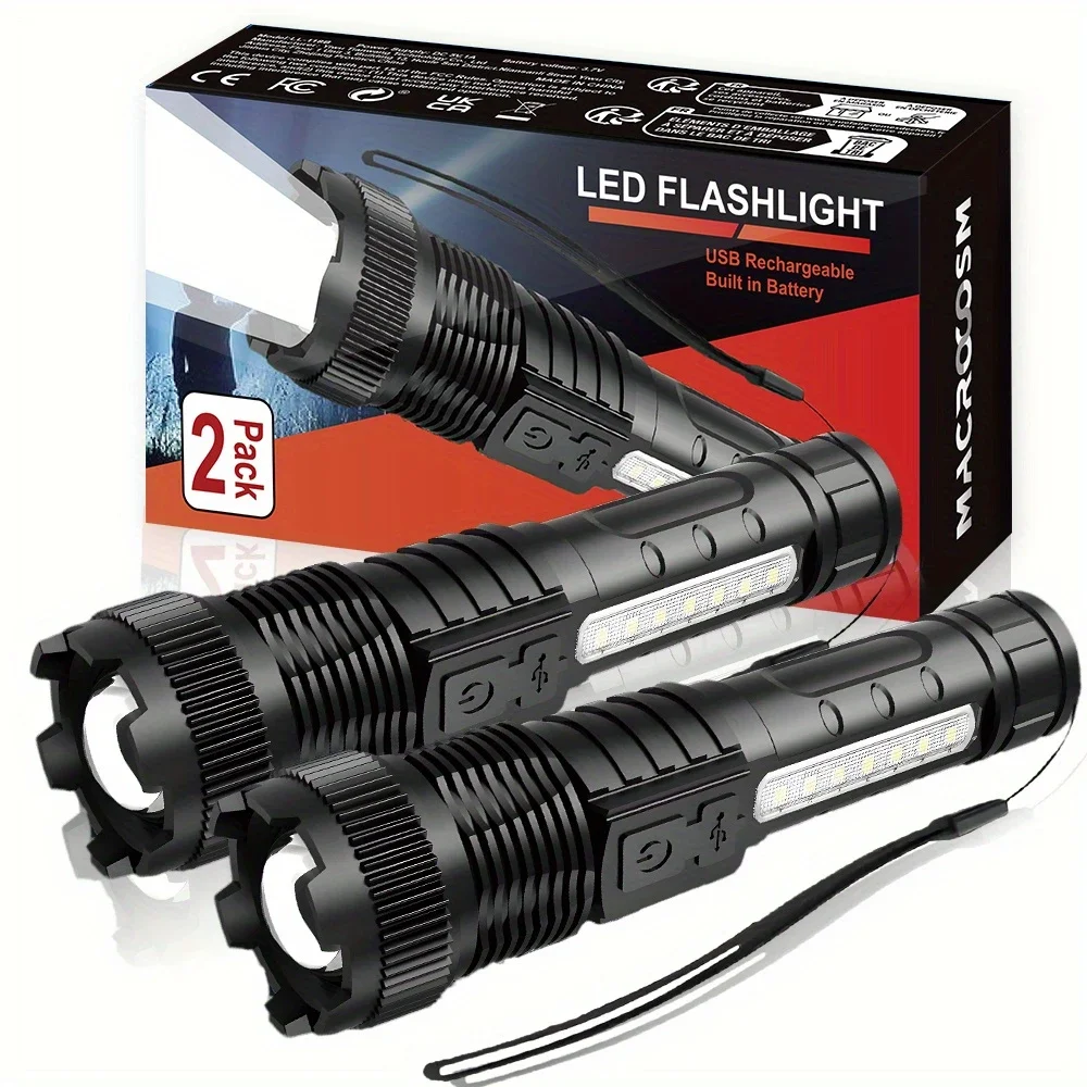 brightest led flashlight made with rechargeable baibian 100000 High Lumens, Super Bright Flashlights High Powered, Handheld Waterproof Tactical Flashlight-Zoomable 5 Modes-31H Runtime for Emergency Camping (Blue) Pivot the flashlight head 90 to stand the light upright Super Bright Rechargeable Flashlight
