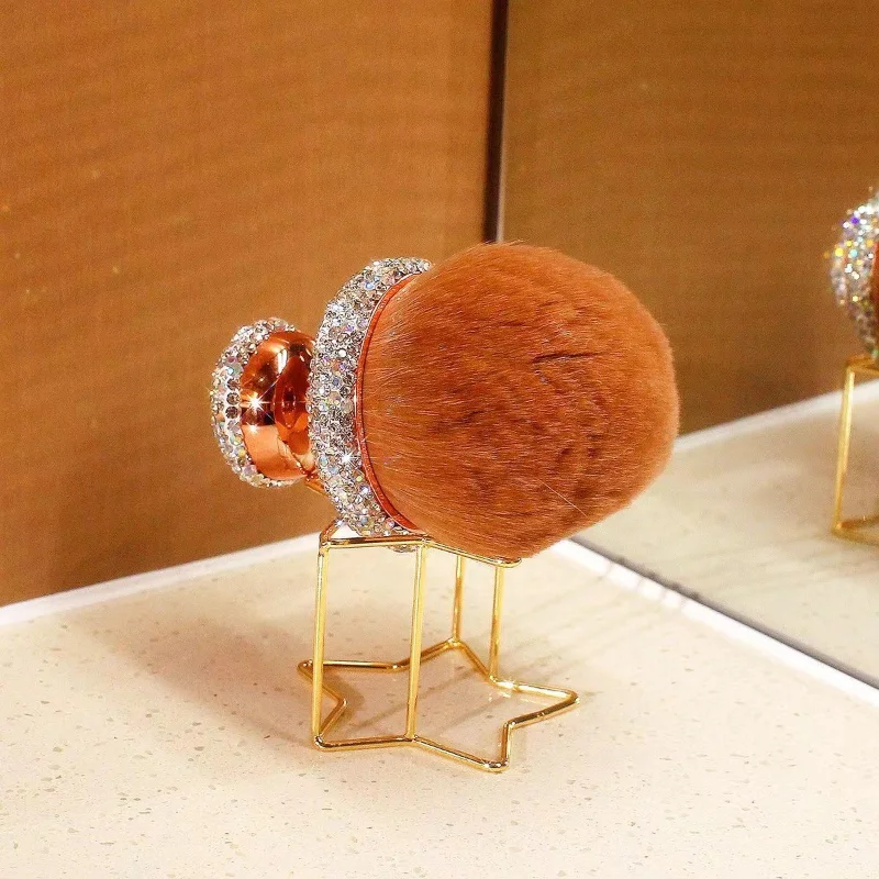 Grand pinceau à poudre libre incrusté de diamants de luxe léger, brosse à poussière d'ongles de haute qualité, brosse à poudre dorée