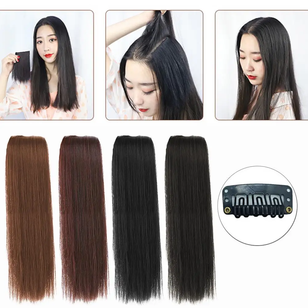 Jepit ekstensi rambut tambahan panjang, 20/15/20/30cm, klip elastis, bantalan Wig rambut manusia tidak terlihat, gaya rambut sintetis untuk wanita