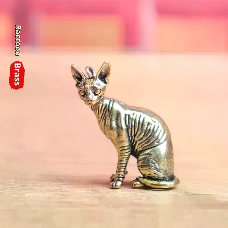 Brass Hairless Cat Small Statue Desktop Ornaments Vintage Animal Figurines Model Lucky Home Decorations Crafts Accessories Solid