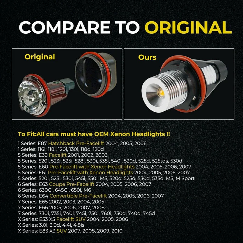 8000K Amber LED Angel Eye Marker Halo Light Bulbs Lamps for -BMW E39 E53 E60 E63 E64 E66 E87 5 6 7 X3 X5 [Pack of 2 Pcs]