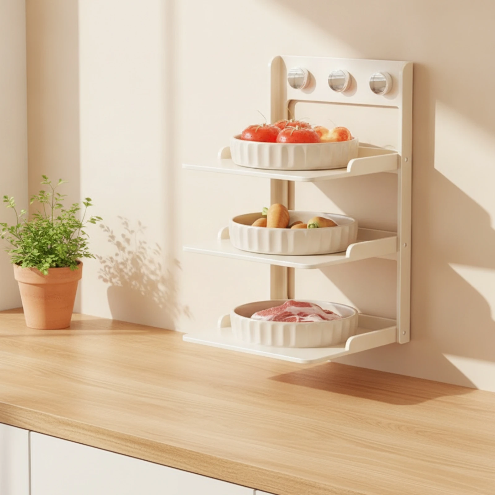 Kitchen Prep Rack with Foldable Frame Compact Wall-Mounted Shelf Foldable Shelf Slim Easy to Clean for Renters, Small Kitchens