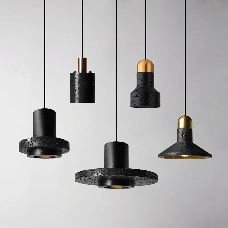 

Nordic Creative Restaurant Bar Cafe Led Suspension Spotlight Bedroom Bedside Hanging Lamp Black Volcanic Stone Pendant Light