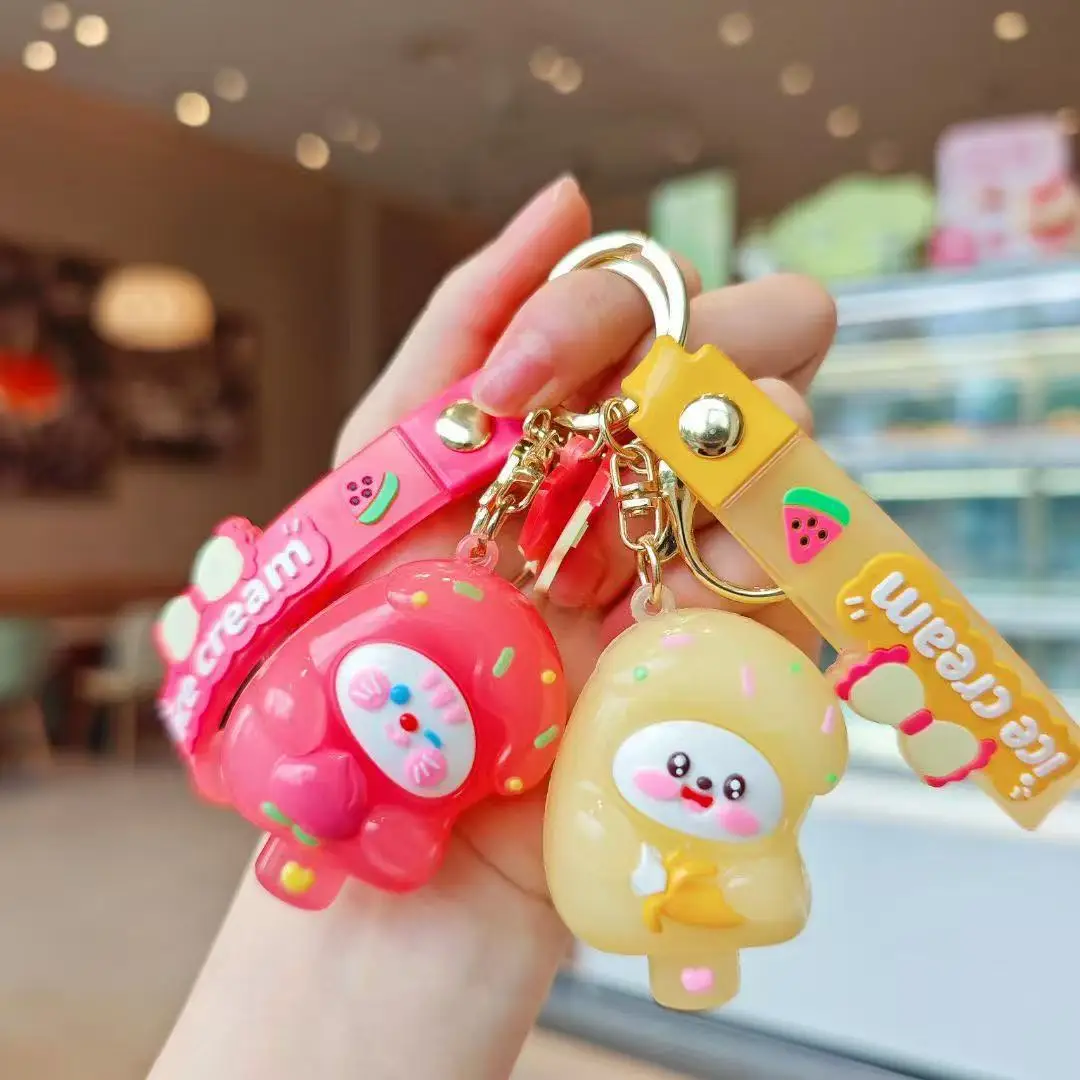 Cute Little Bear Crystal Popsicle Doll Keychain Cartoon Candy Watermelon Ice Cream Lanyard Pig Ice Pop Animal Pendant Key Chain