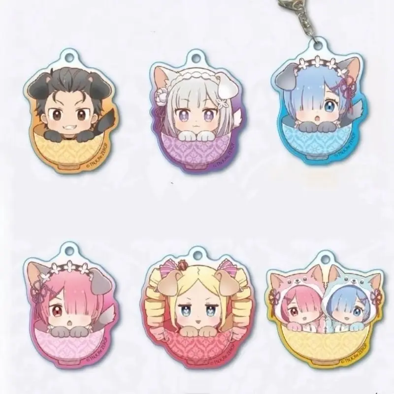 Re:ZERO -Starting Life in Another World Anime KeyChain Emilia Men Key Chain for Women Cartoon Figure Acrylic Keyring Pendant