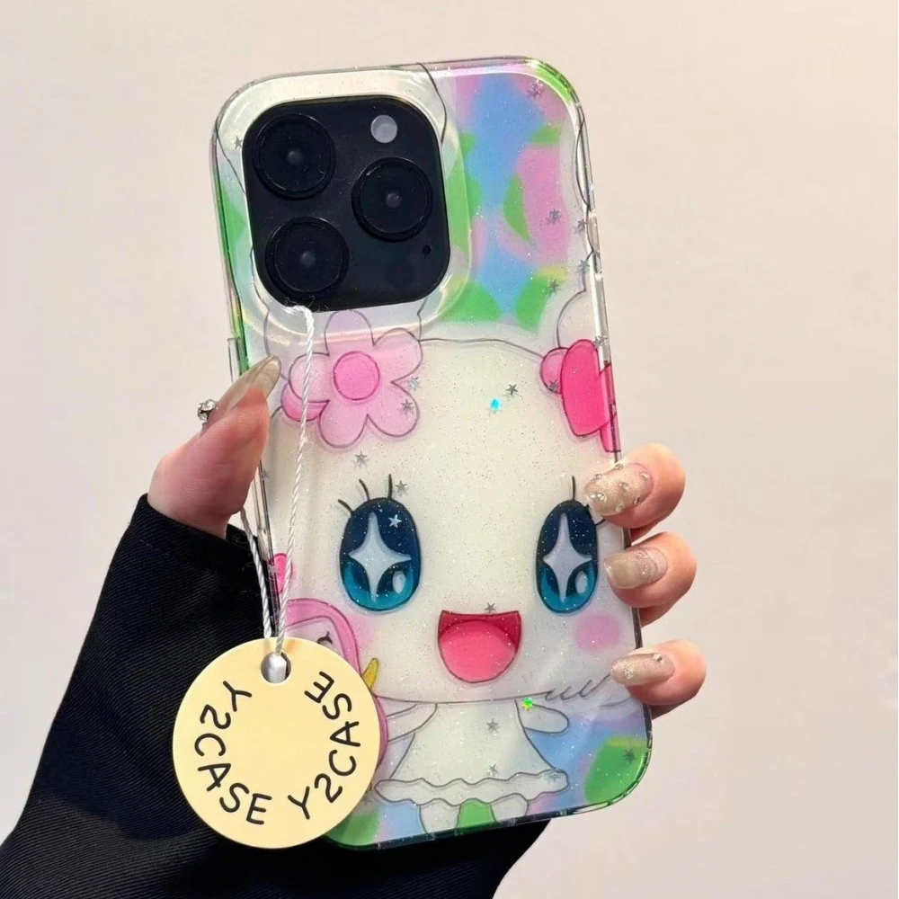 Ins Korean Cartoon TamagotchiS Phone Case for Samsung Galaxy S25 S24 S23 S22 S21 FE Ultra Plus 4G 5G Feather Texture Back Cover - náhled 6