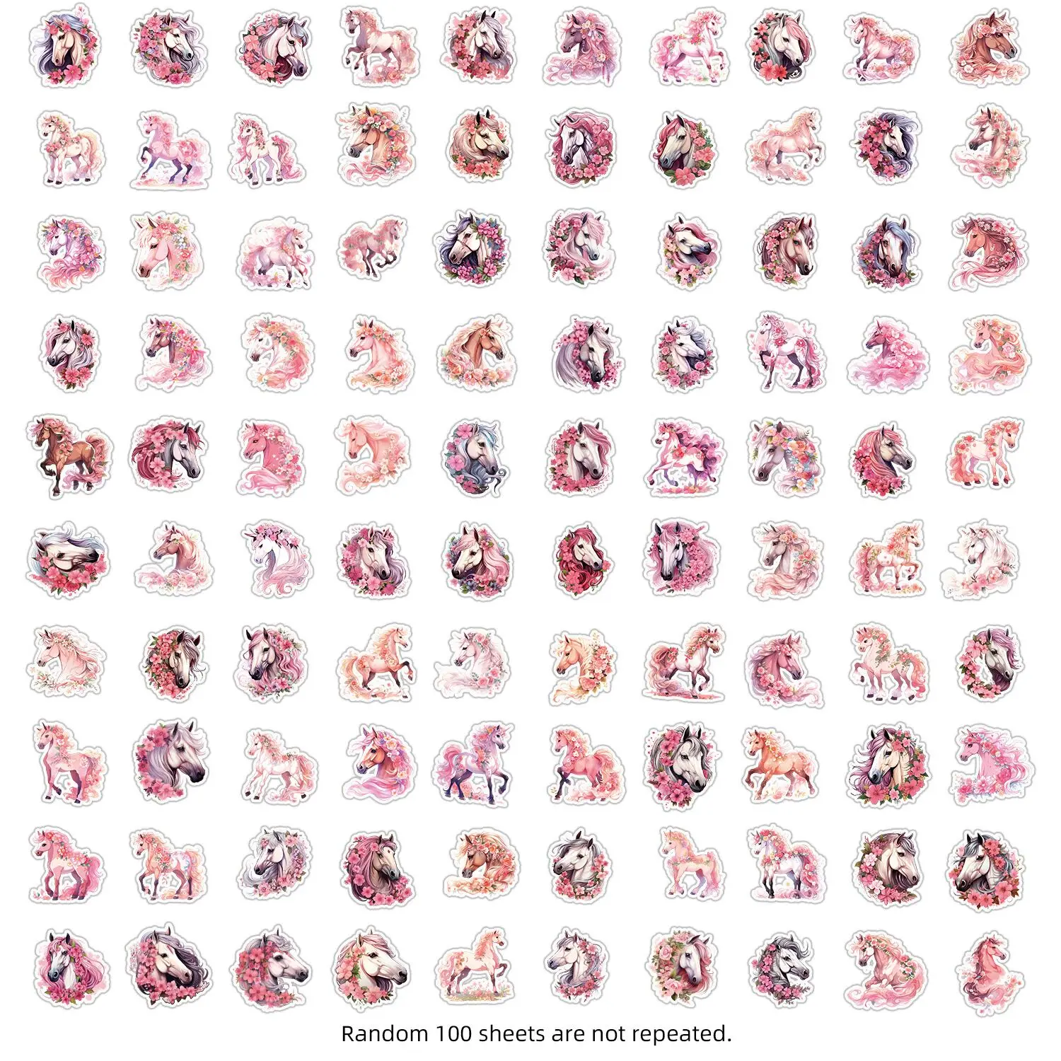 10/50/100PCS Cute Pink Cartoon Horse Flower Stickers Aesthetic Laptop Water Bottle Luggage Notebook Waterproof Graffiti Decals