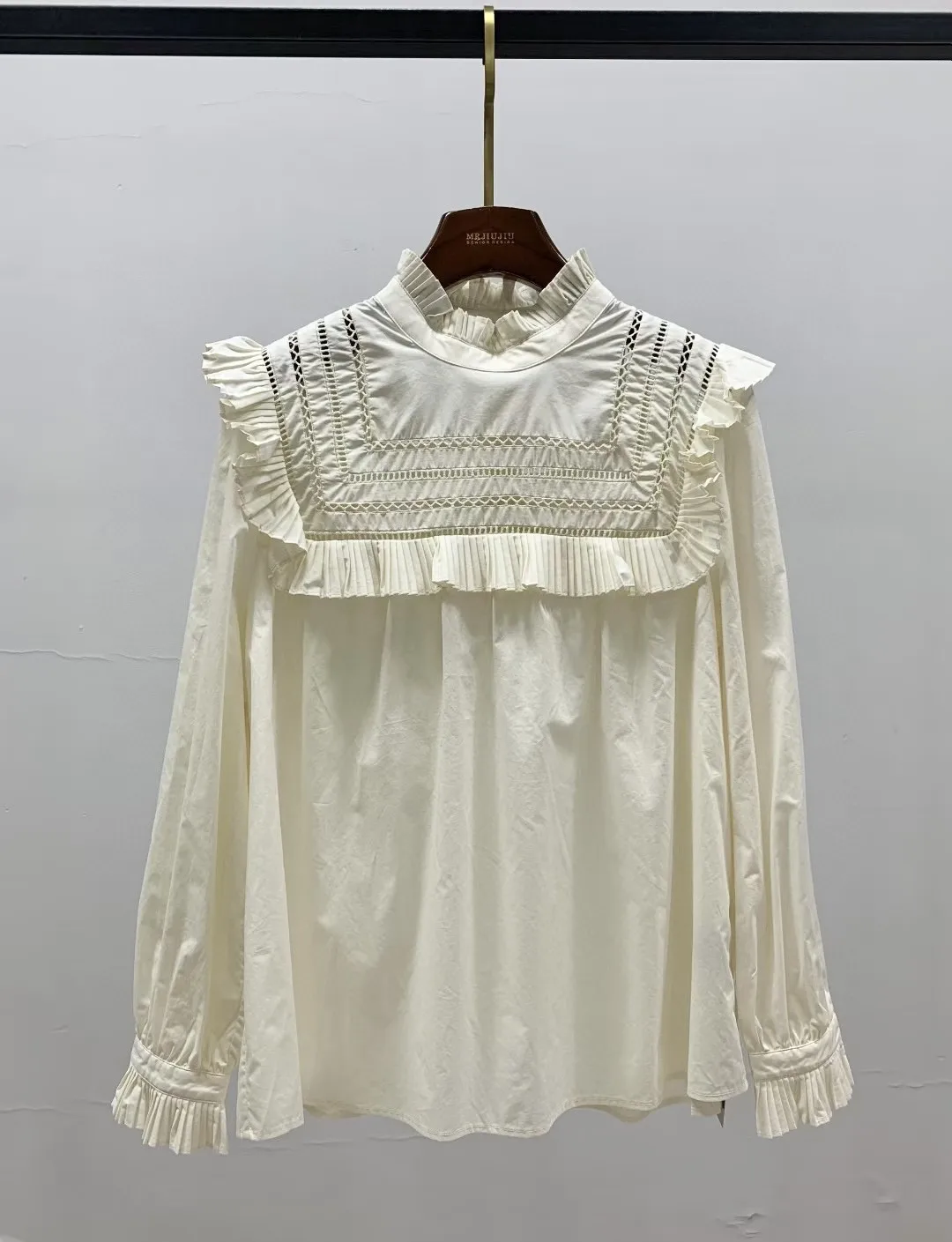 

Ele Pure Hollow out Long Sve Женский однотонный воротник-стойка плиссированный модный сладкий женский платок из хлопка 00% для поездок на работу