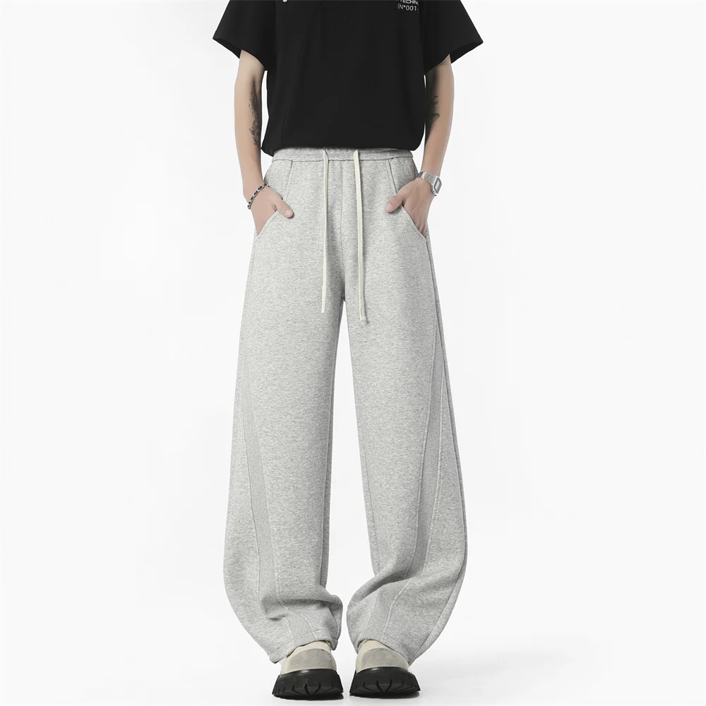 الخريف الرجال نظيفة صالح Sweatpants الكورية الانحناء سكين السراويل الرجال الحد الأدنى مستقيم الساق منتصف الارتفاع واسعة الساق بناطيل طويلة غير رسمية