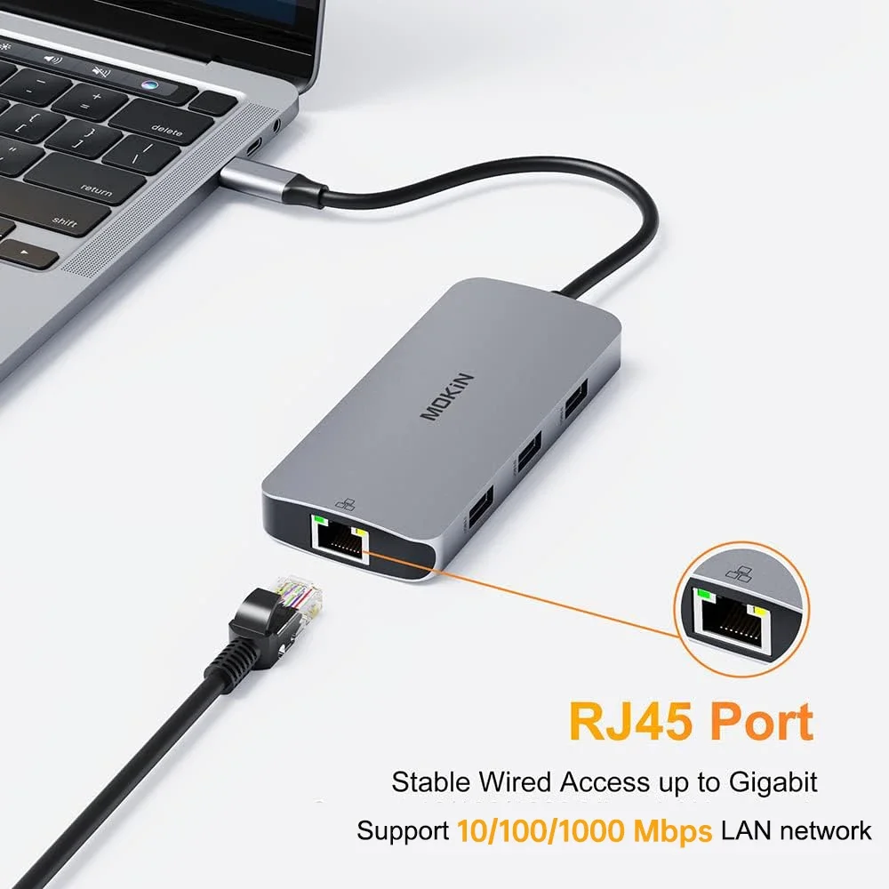 موكين 9 في 1 USB C HUB HDMI 4K 60 هرتز USB3.0/2.0/1.1/1.0 SD RJ45 5Gbps محطة إرساء الفاصل لأجهزة الكمبيوتر المحمول Macbook Air M1 M2