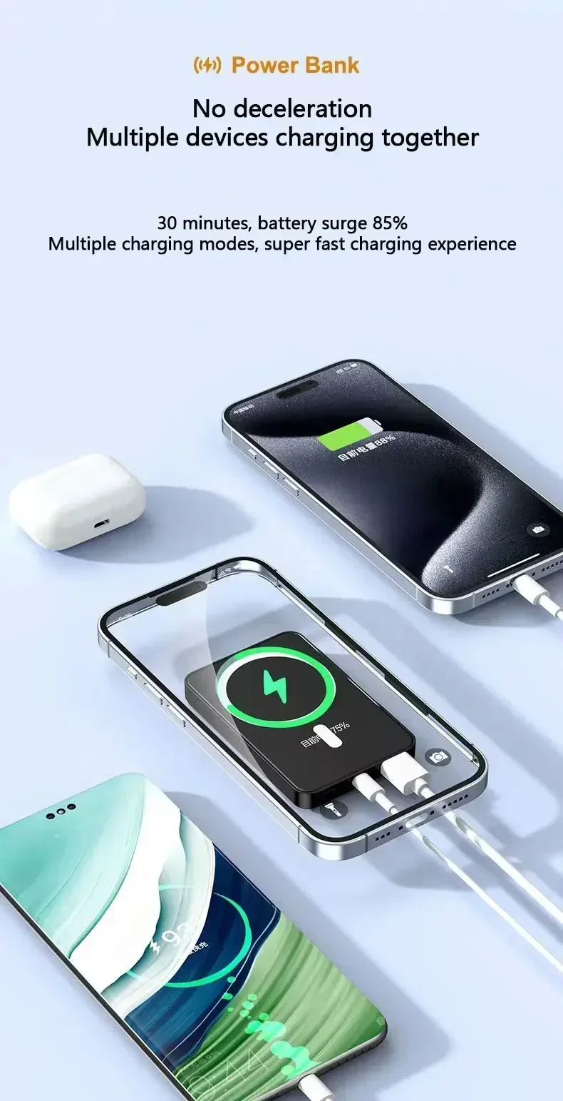 Magsafe-ワイヤレス磁気パワーバンク,超高速充電,iphone,xiaomi,samsung,huawei,50000 mahに適しています