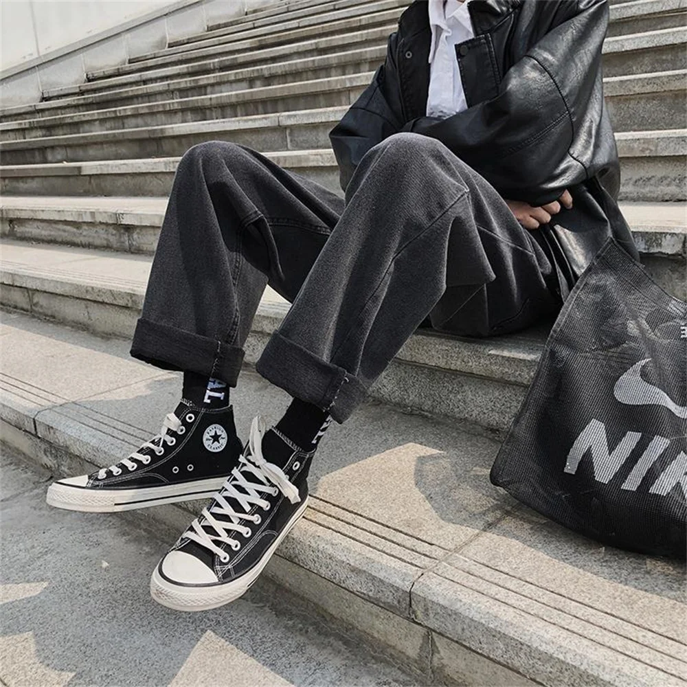 2022 New Spring Men's Loose Casual Jeans Korean Version Hip Hop High Street Straight Pants Blue Black baggy jeans wide leg jeans