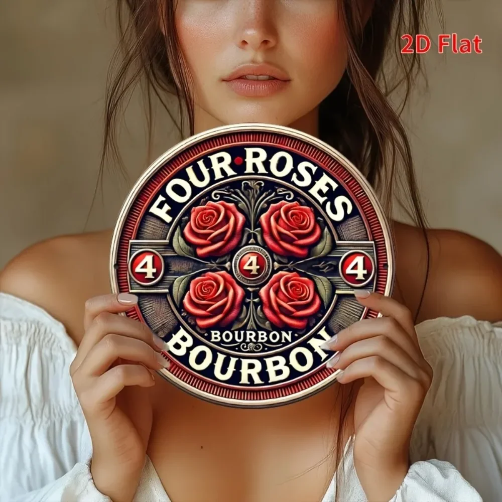 Vintage cuatro rosas Bourbon whisky 8x8 pulgadas cartel de chapa de Metal arte de pared de aluminio placa decorativa para Bar Club