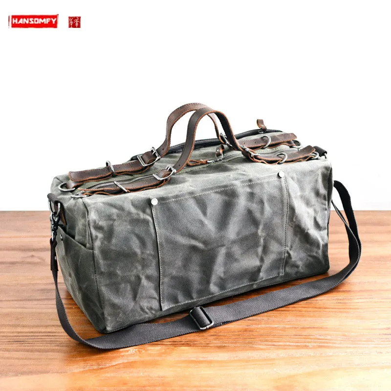 Thick Oil Wax Canvas Men's Handbags Large Capacity Distressed  Shoulder Bag Solid Craft Outdoor Gymnastic Valise Travel Bags