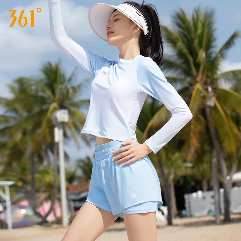 

361°Women Two Pieces Athletic Paded Swimwear Sexy Long Sleeve Push Up Bikini Bathing Suit WaterProof Sports Beach Rash Guard