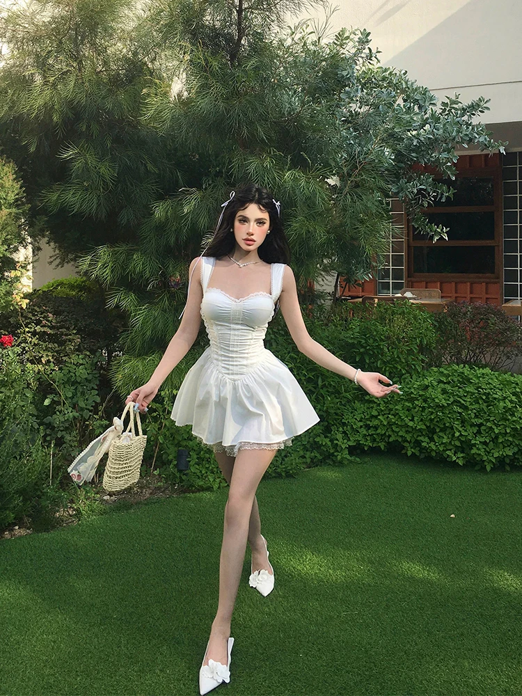 

plus Size Pure Desire Ballet Sle White Strapl Dr Slimming ort A-Line Skirt for Women High Waist Korean Sle Casual...