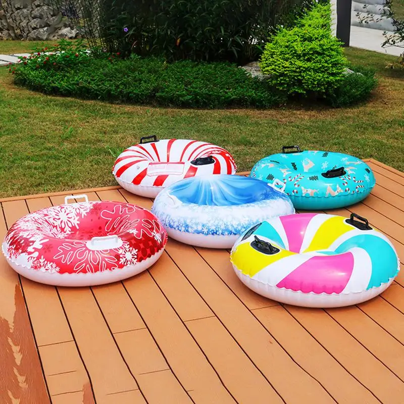 Inflatable Snow Tube Heavy Duty Snow Sled Tube With 2 Handles Foldable Outdoor Winter Toys Inflatable Snow Sled For Kids Adults