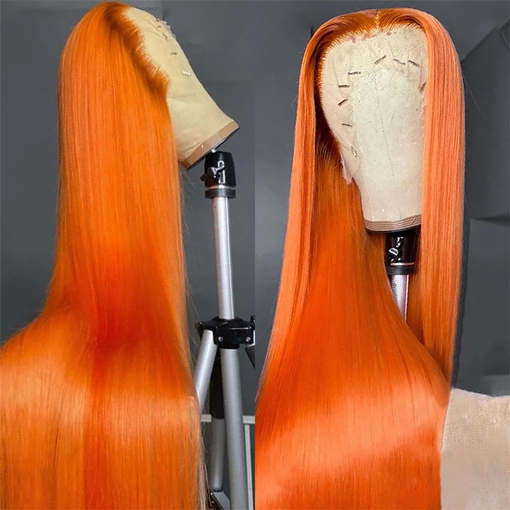 

13x6 Ginger Orange Lace Front Human Hair Wig Bone Straight Brazilian Human Hair Wigs Pre Plucked Transparent Lace Frontal Wig