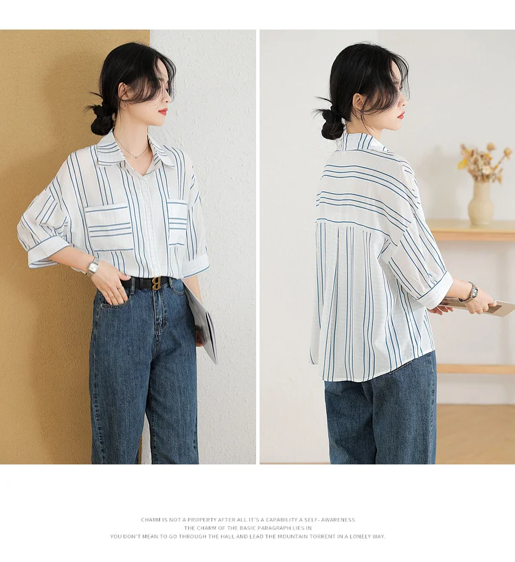 Blus sifon Vintage wanita, atasan sifon longgar kasual gaya Korea musim semi/panas