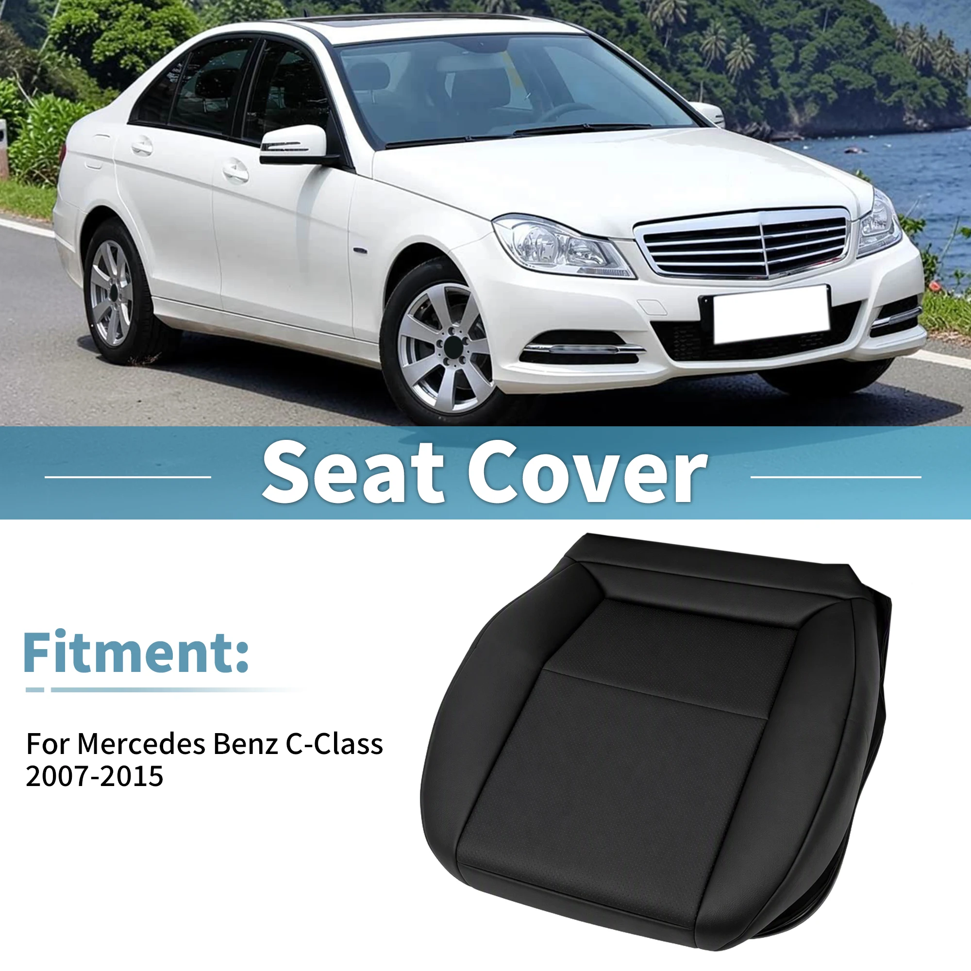 UXCELL Seat Cover Driver Bottom PU Leather Black For Mercedes Benz C-Class 2007-2015
