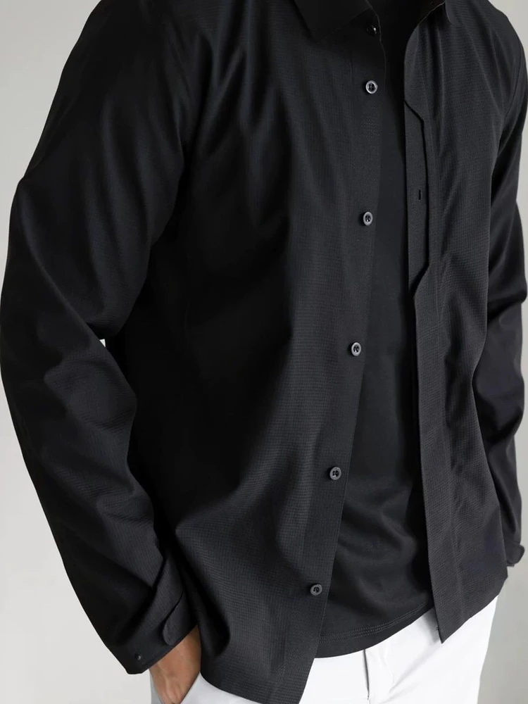 

Мужская повседневная свободная одежда Jaet, летняя новинка Faion, тонкая верхняя одежда с откидным воротником, модный топ из полиэстера Long Sve Dry Fast