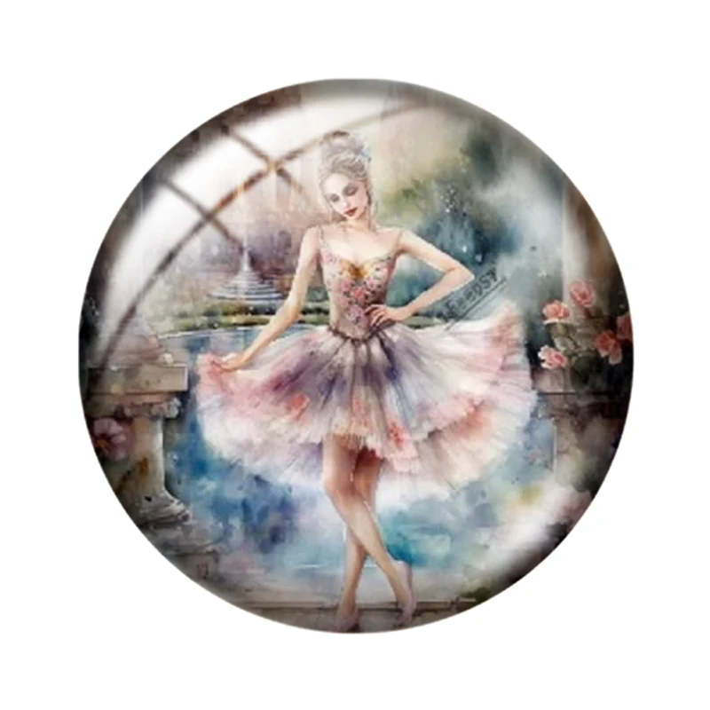 Watercolor Ballerinas Clipart 10pcs /18mm/25mm12mm/16mm Round Photo Glass Cabochon Demo Flat Back Making findings