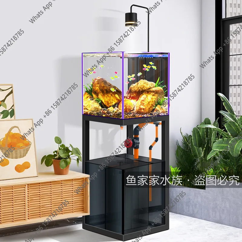 New ultra-white glass stream tank fish tank living room household small vertical golden fish tank water-free aquaticbottom