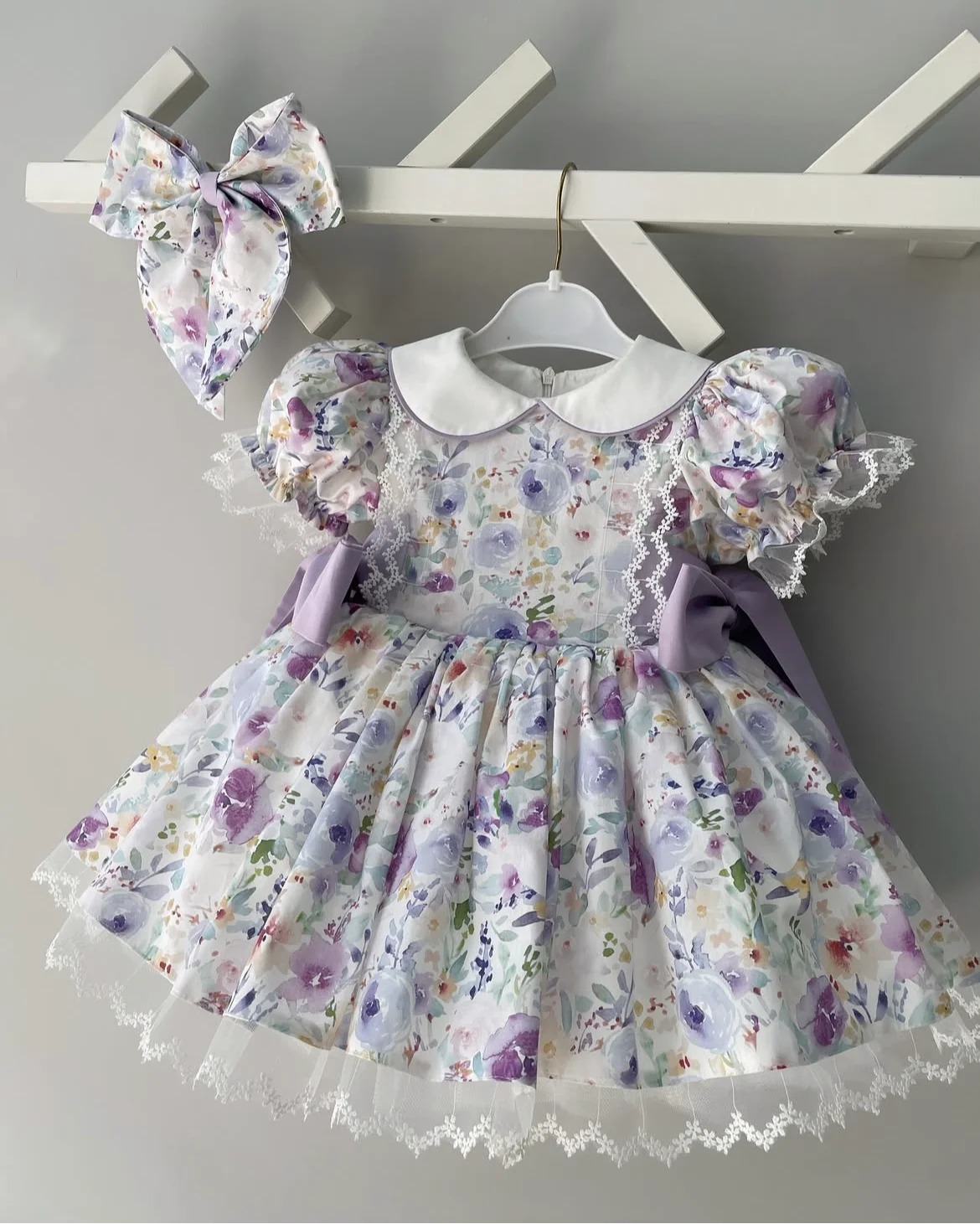 Baby Girl Summer Purple Flower Embroidery Turkish Vintage Lolita Princess  Dress for Birthday Holiday Eid Photography  B50