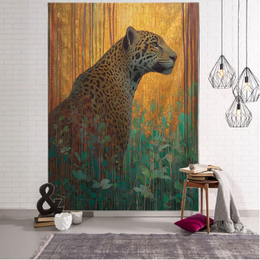 

Jungle animal tapestry hanging on the wall, owl, tiger, elephant, flower, bird background, psychedelic hippie home decoration