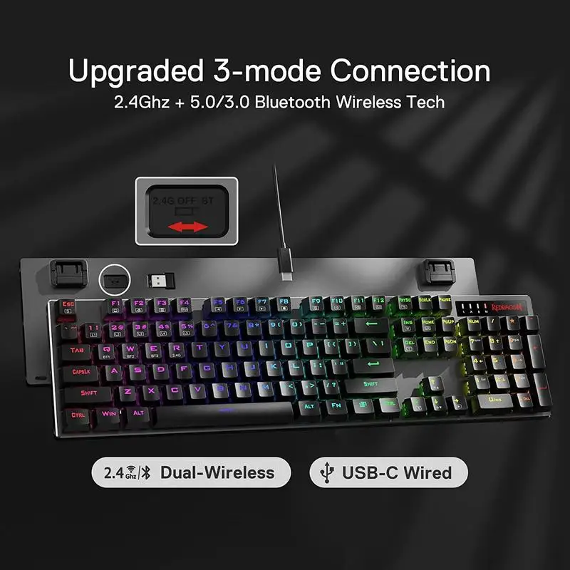 Imagem -06 - Pro Wireless Rgb Gaming Keyboard Atualizado Tri-mode Hot-swap Linear Silencioso Interruptor Vermelho bt 2.4ghz Redragon-k556