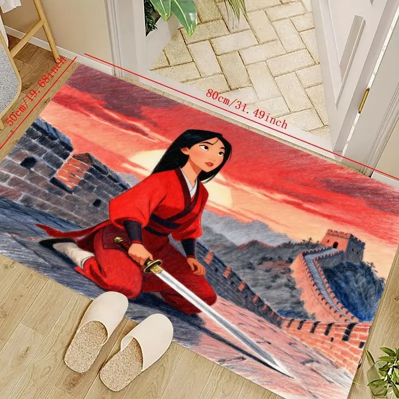 

1PC Mulan Inspired Character Rug for Living Room and Entryway, Colorful Warrior Design Floor Mat, Non-slip Soft Carpet, Ideal fo