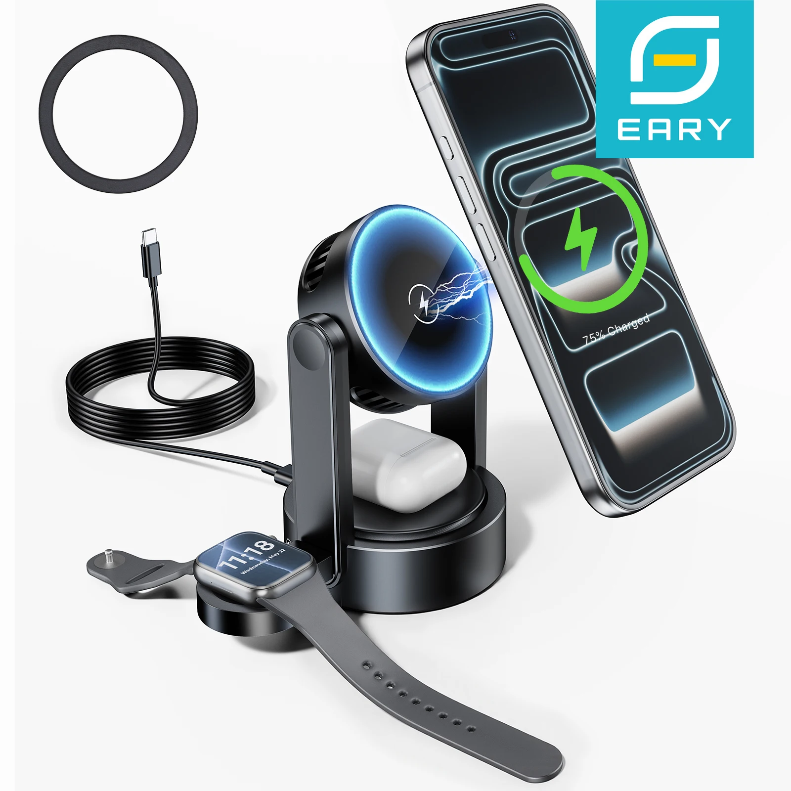 

Eary 3 in 1 Wireless Charging Station for Apple for Magsafe Charger Stand for iPhone 17 16 15 14 for AirPods for iWatch Series
