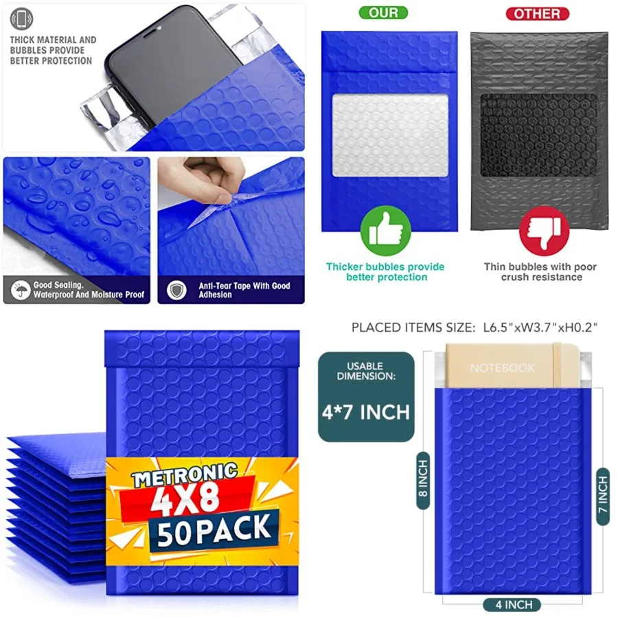 

Bubble Mailers 4x8 Inch 50 Pack Royal Waterproof Padded Envelopes Usable Size 4x7 Self Seal Adhesive Bubble Envelopes Padded Ma