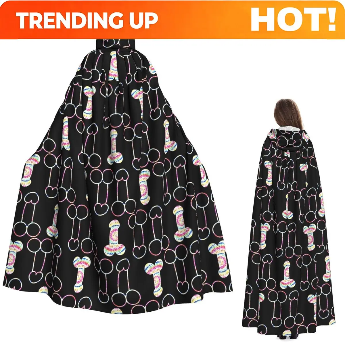 Customization Tie Dye Penis Pattern Long Hooded Cloak Witch Medieval Costume Cosplay Cape HalloweenParty Adult Unisex