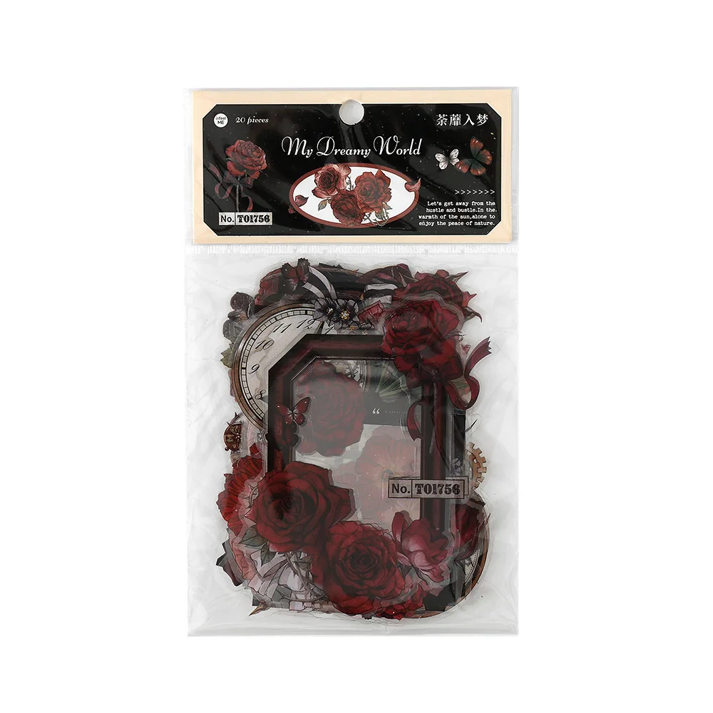 20 Sheets Small Window Flower Shadow Series Vintage Border PET Sticker Creative DIY Journal Material Collage Stationery