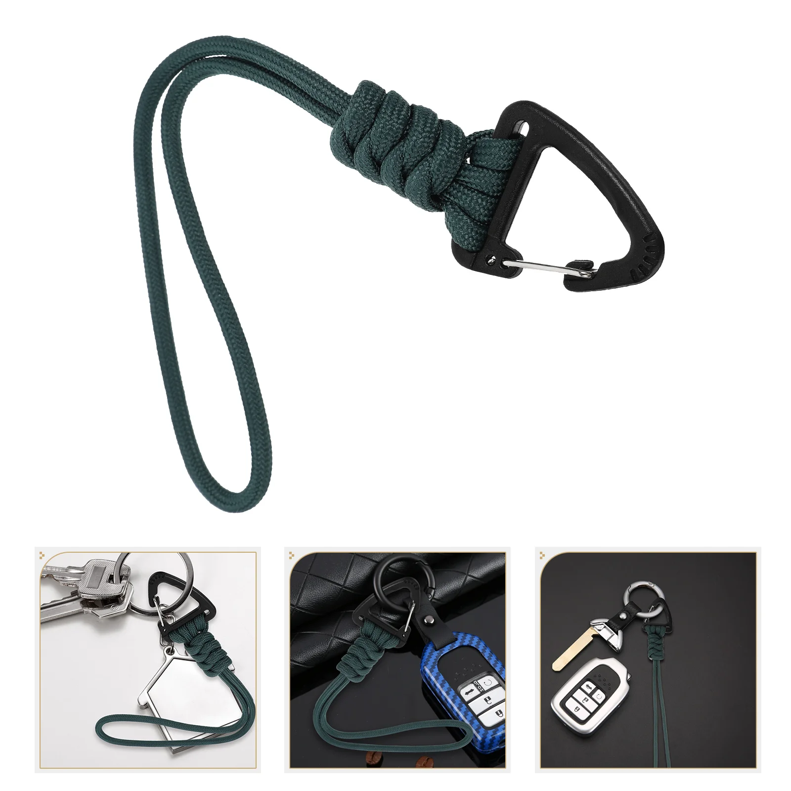 

2 Pcs Carabiner Keychain Anti-loss Rope Adjustable Lanyard Camouflage Hiking Accessories Dark Green