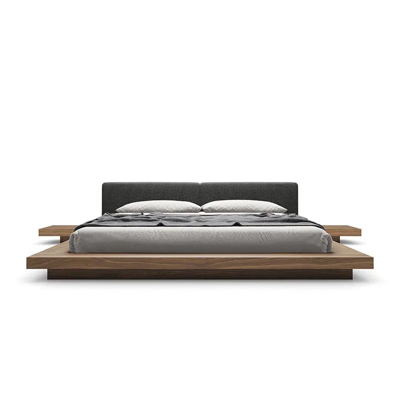 k*_Geju Solid Wood Walnut 1.8m Double Bed Japanese and Modern Style Tatami Model 4265