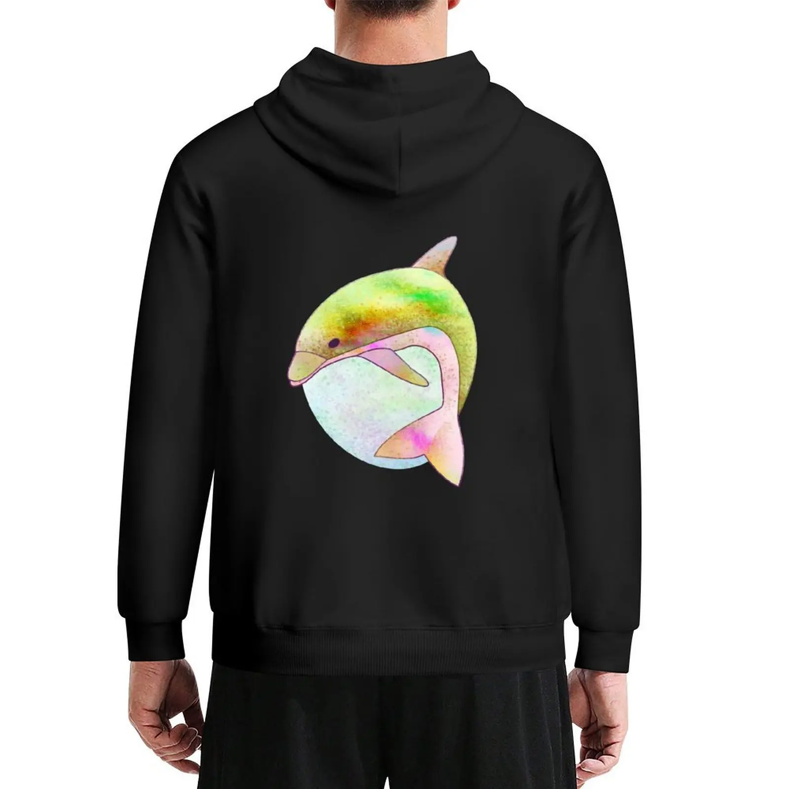 

Tie Dye Dolphin Yellow Hoodie korean clothes men's winter sweater korean style clothes men wear hoodie graphic